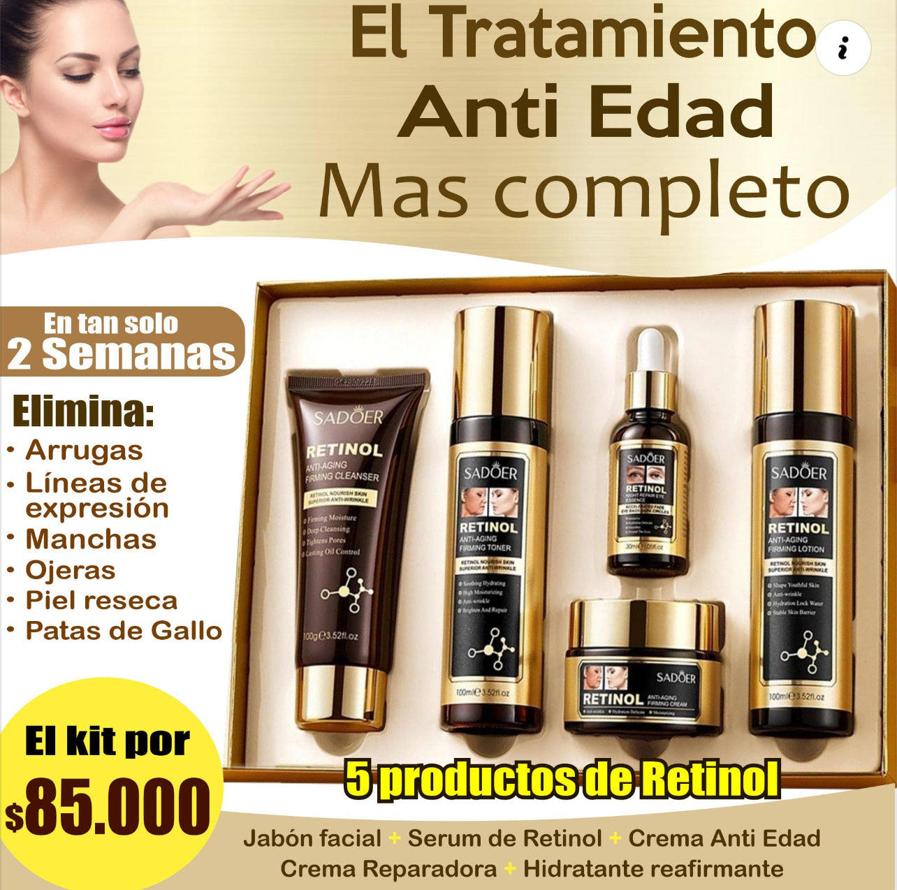 KIT ANTIEDAD EN CAJA DE LUJO X 5 DE RETINOL