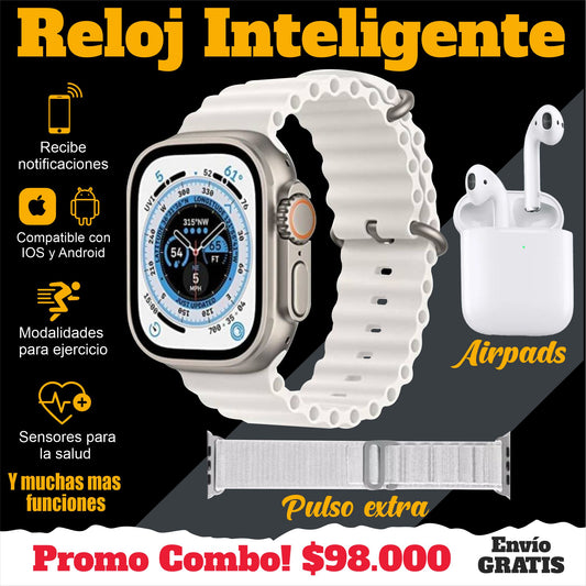 Reloj Smartwatch W8 Ultra Max Con Audífonos Y Pulso De Nylon